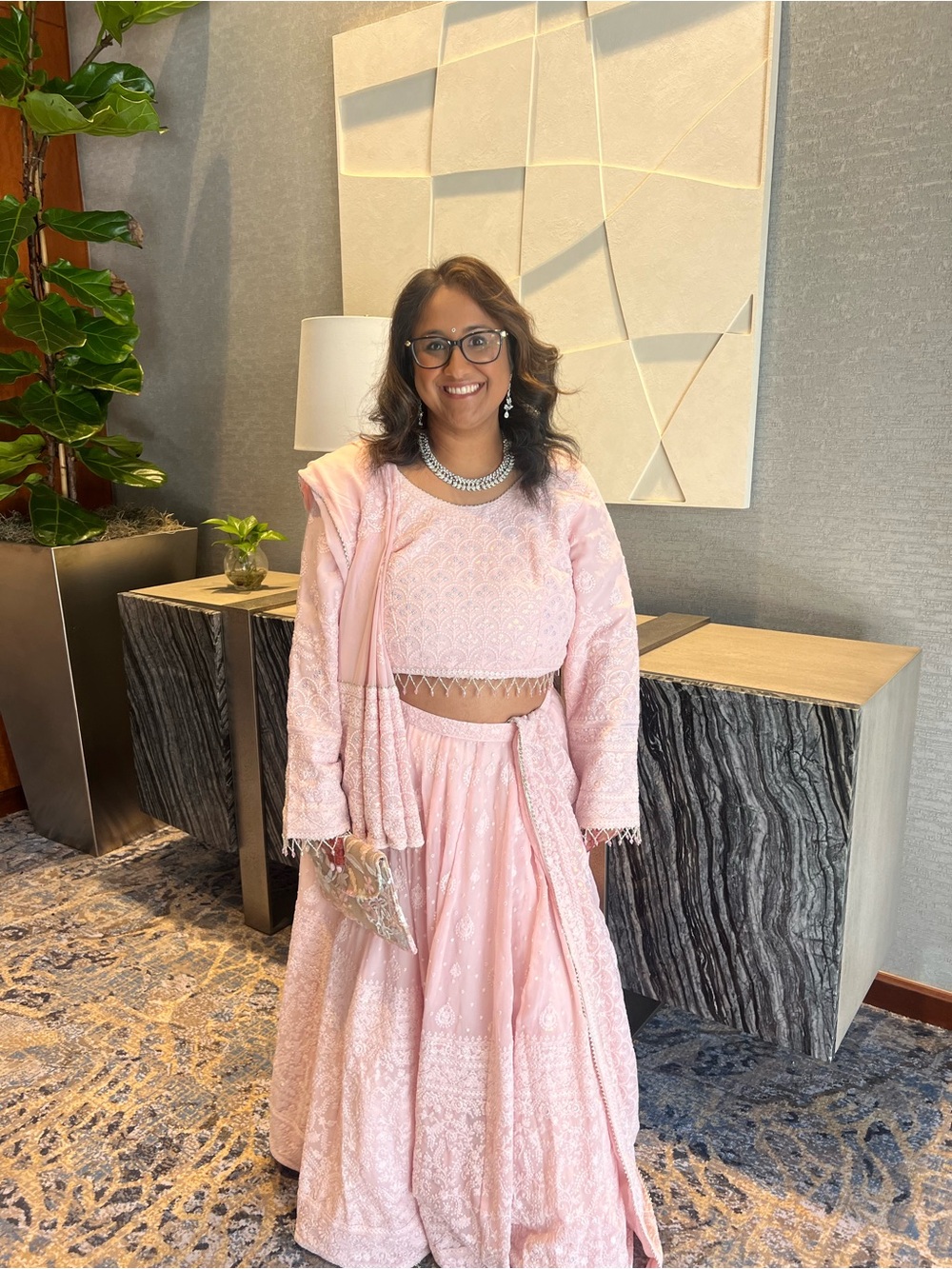 Women's Light Pink Embroidered Maxi Skirt Set